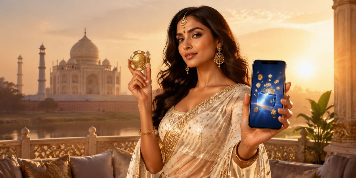 Agra Taj Mahal with mobile payment concept in saree