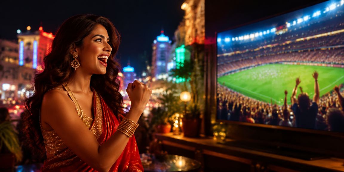 Delhi Connaught Place street with sports betting advertisement featuring woman in saree