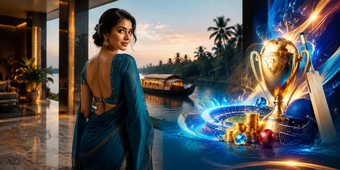 Kerala backwaters cricket betting scene with VIP player in saree